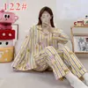 Pijama mikko para mujer para primavera y otoño, conjunto de gasa de algodón nube de manga larga y pantalón largo, lindo conjunto de ropa de casa de verano estilo japonés