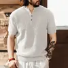 Nuevo top de punto retro americano estilo old money para hombre con cuello Henry, camiseta de manga corta informal holgada de moda para hombre de verano