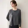 Chaleco sin mangas de cuello en V de cachemira con aberturas inclinadas para mujer, Otoño/Invierno, Chaleco de punto suelto con capas de flor 3D hecho a mano