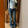Jeans Acampanados Vintage Desgastados de Tiro Bajo para Mujer, Primavera y Otoño, Aptos para Personas Bajas, Versátiles Ajustados de Herradura Largos hasta el Suelo