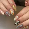 Venda Quente Transfronteiriça Outono e Inverno Novo Amarelo Borboleta Flor Unhas Postiças 24 Peças Redondas Estilo Médio Adesivos de Arte para Unhas