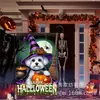 Gato Negro Fantasma Calabaza Día de Halloween Diseño de Patio Bandera de Jardín Bandera de Lino Patrón Personalizable Tamaño