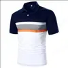 Camisa Polo Masculina Nova Europeia e Americana Transfronteiriça com Costura Simples e Impressão 3D Camisa Polo Casual de Manga Curta