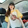 Camiseta de Manga Curta Estilo Americano para Mulheres 2026 Nova Tendência de Verão Marca Design Color-Blocking Raglan Oversize