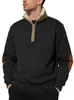 Moletom Masculino com Gola Alta Transfronteiriço Amazon Novo Estilo Europeu e Americano Gola com Forro de Lã Meio Zíper Manga Longa Casual Patchwork Top de Couro