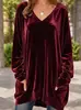 Nuevo top de terciopelo coreano de manga larga con cuello en V para otoño e invierno para mujer, corte holgado, talla grande, adelgazante, top pullover casual, venta al por mayor desde el fabricante