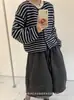 Cárdigan de punto a rayas retro estilo coreano, nueva colección primavera/otoño, corte holgado, adelgazante, suéter de cuello redondo, prenda exterior versátil