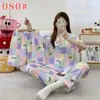 Pijama lindo de cachorro de manga larga para mujer, primavera, otoño, verano, algodón nube de manga corta, pantalón largo, conjunto de tres piezas, ropa de casa de dibujos animados