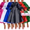 BN311 comércio exterior transfronteiriço roupas femininas europeias e americanas outono e inverno novo cor sólida brilhante solta botão manga lanterna vestido
