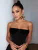 En stock Elegante y lujoso vestido largo negro sin tirantes para mujer, vestido de verano ajustado bodycon, vestido de noche cola de pez, transfronterizo