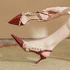 H1933-1 Borgonha pontiaguda sandálias de salto alto semi-cobertas rebitado rebitado salto fino sapatos das mulheres patente couro sólido cor de verão único