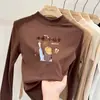 Camada base estampada para meninas, fleece dupla face, outono/inverno, gola alta, manga longa, camiseta interna estilosa e quente para crianças maiores