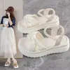 Sandalias de Perlas con Suela Gruesa y Sensación de Caminar sobre las Nubes para Mujer, Nuevo Estilo Verano 2025, Estilo Chino, Adecuadas para Faldas, con Lazo, Sandalias Romanas Antideslizantes