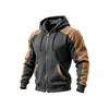 Sudadera con capucha y cremallera de forro polar con bloques de color para hombre 2026, una prenda exterior versátil de invierno para ventas transfronterizas