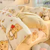 Conjunto de Quatro Peças de Flanela de Coral Coral de Leite Espessa de Desenho Animado de Grau A Inverno Cobertor Dupla Face de Pelúcia Lençol de Cama Lençol com Elástico de Três Peças
