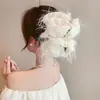 Popular pinza para el pelo de tela esponjosa con encaje de estrellas y lazo de gasa de burbujas, pinza de garra extragrande para recogidos en la parte posterior de la cabeza