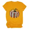Amazon eBay estação europeia moda casual elegante feminina estampa de abóbora gola redonda manga curta camiseta camisa base