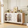 Aparador integrado de pared estilo crema de madera natural para cocina y comedor del hogar, gabinete de almacenamiento para espacios pequeños