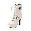 Suministro de comercio exterior de AliExpress: Botines de plataforma de tacón alto con hebilla de cinturón estilo europeo y americano, botas de mujer otoño/invierno