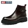 Botas Chelsea de Couro Bovino de Primeira Camada Estilo Novo para Homens, Couro Genuíno, Sola Grossa, Cano Alto Business Casual Estilo Britânico, Botas de Couro Slip-On Polidas