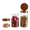 Pote selado transparente de PET de grau alimentício com tampa de grão de madeira, pote de armazenamento à prova de umidade para chá, lanches e grãos