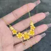 Colar Florescente Dourado, Corrente de Flor Banhada a Ouro, Pingente de Corrente de Clavícula Elegante da Moda Feminina, Joias de Casamento