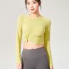 Top Deportivo para Mujer Primavera y Verano Ajustado Cuello Redondo Secado Rápido Traje de Yoga Brillante Entrenamiento para Correr Transpirable Traje de Fitness Manga Larga