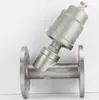 Válvula de fole tipo T em aço inoxidável 304 com flange, válvula de assento angular pneumática resistente a alta temperatura para vapor DN50 65 80 100