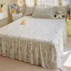 Nuevo Estilo 2024 Juego de Tres Piezas de Falda de Cama 100% Algodón Colcha de Una Pieza Sábana de Cama 100% Algodón con Volante Estilo Coreano Protector de Cama General para Cuatro Estaciones