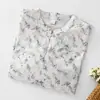 Nova Camisa Estampada Retrô, Camisa de Verão Estilo Floresta Artística Estilo Chinês com Gola Alta, Blusa de Verão Feminina
