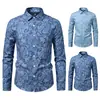 Camisa Masculina Estilo Europeu Estampa Flor de Caju Gola Lapela Slim Fit Padrão Paisley Manga Longa Comércio Exterior Pronta Entrega