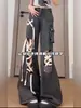 Jeans de Pierna Ancha Sueltos de Trabajo de Verano con Tirantes Negros Rasgados Diseño Retro de la Calle Principal Americana Pantalones Largos hasta el Suelo