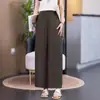 Pantalones de pierna ancha de talle alto azul marino hechos a medida para mujer, nuevo modelo otoño 2026, populares este año, lino, cropped con caída.