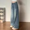 Jeans Azules Rectos Vintage para Mujer, Nuevo de Verano Talla Grande de Cintura Alta Holgados que Cubren la Cadera Fluidos de Pierna Ancha Largo Hasta el Suelo