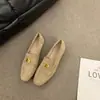 Primer Encuentro Temporada Gamuza Zapatos de Mujer de un Solo Paso Suela Plana Zapatos Individuales Mujer 2025 Nuevo Primavera Otoño Mocasines Británicos Punta Cuadrada Zapatos de Conducir
