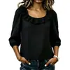 Novidades da Primavera de 2026 Roupas Femininas Estação Independente da Amazon Estilo Europeu e Americano Moda Simples Quadrado Versátil Blusa com Babado