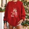 Nuevo suéter de punto de cuello redondo para mujer, europeo y americano, con estampado de alce navideño, holgado, de talla grande, casual, con hombros caídos