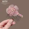 Peine de Malla con Flor de Cristal de Nuevo Estilo Coreano y Japonés para Mujer, Peine de Inserción de Lujo de Gama Alta para Arreglar el Cabello Suelto, Pinza para el Cabello