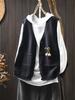 Colete Cardigan de Tricô de Algodão com Gola V e Flores Feito à Mão Feminino Solto Emagrecedor Primavera e Outono Novo Retro Casual