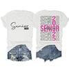 Camiseta casual transfronteiriça europeia e americana, feminina, turma de formandos de 2025, moda verão, gola redonda, manga curta
