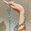 Cadena para Suéter de Perlas Artificiales Turquesa Multicolor de Alto Brillo de Alta Calidad para Otoño e Invierno, Cadena para Clavícula