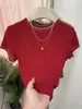 Camiseta de Encaje Bordado de Manga Corta con Cuello Redondo Estilo Coreano para Mujer, Versátil Suave y Cómoda para Viajar en Verano 2026