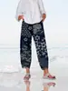 2026 Novo Modelo Temu Amazon Site Independente Transfronteiriço Estampa Digital 3D Calça Cropped Casual para Mulheres Elasticidade nas Quatro Direções Verão