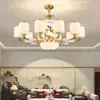 Lámpara de araña de cobre y jade para casas dúplex, sala de estar de villa de estilo chino nuevo, espacio de entrepiso, casa de autoconstrucción, lámparas de iluminación de Zhongshan
