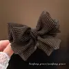 Presilha Banana de Chiffon com Laço e Bolinhas Estilo Coreano de Alta Qualidade para Mulheres Presilha para Cabelo da Parte de Trás da Cabeça Completa Penteado Meio Preso Acessório de Cabelo Elegante