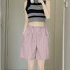 Shorts Cargo Color Albaricoque para Mujer, Verano Delgados de Cintura Alta Casuales de Pierna Ancha hasta la Rodilla, Petites de Secado Rápido Estilo Americano para Deporte