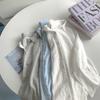 Camisa de Algodão Fio Duplo Azul Céu Manga Longa para Mulheres Primavera & Outono 2026 Solta Cor Pura Textura Leve Camisa de Lapela Top para Mulheres