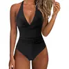Bikini de una pieza transfronterizo europeo y americano de comercio exterior para mujer, sin espalda, sexy, con tiras cruzadas, de bloques de color, traje de baño de Amazon para mujer