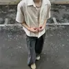 Camisa de Manga Corta con Cuello Cubano Estilo Old Money para Hombre, Verano de Alta Gama Holgada Versátil Casual Camisa de Media Manga Cosida a Mano