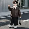 Chaqueta de Cuadros de Cuero de Alta Calidad para Niños, Estilo Coreano, Chaqueta Biker Fresca para Niños Pequeños y Medianos, Chaqueta Elegante